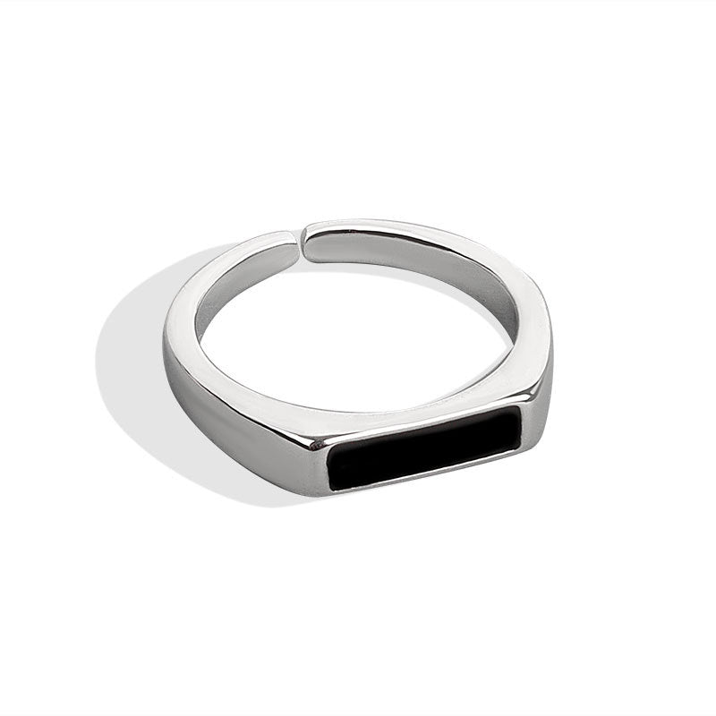 Silver Black Geometric Ring