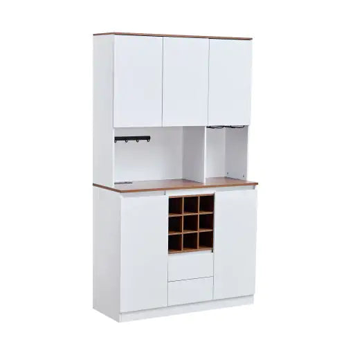 Wine Cabinet Coffee Bar with 3 Outlets & 2 USB Ports White