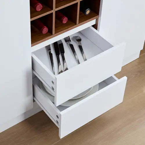 Wine Cabinet Coffee Bar with 3 Outlets & 2 USB Ports White