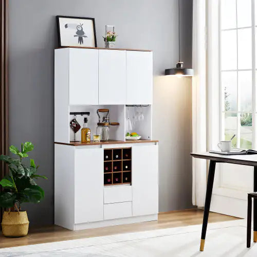 Wine Cabinet Coffee Bar with 3 Outlets & 2 USB Ports White