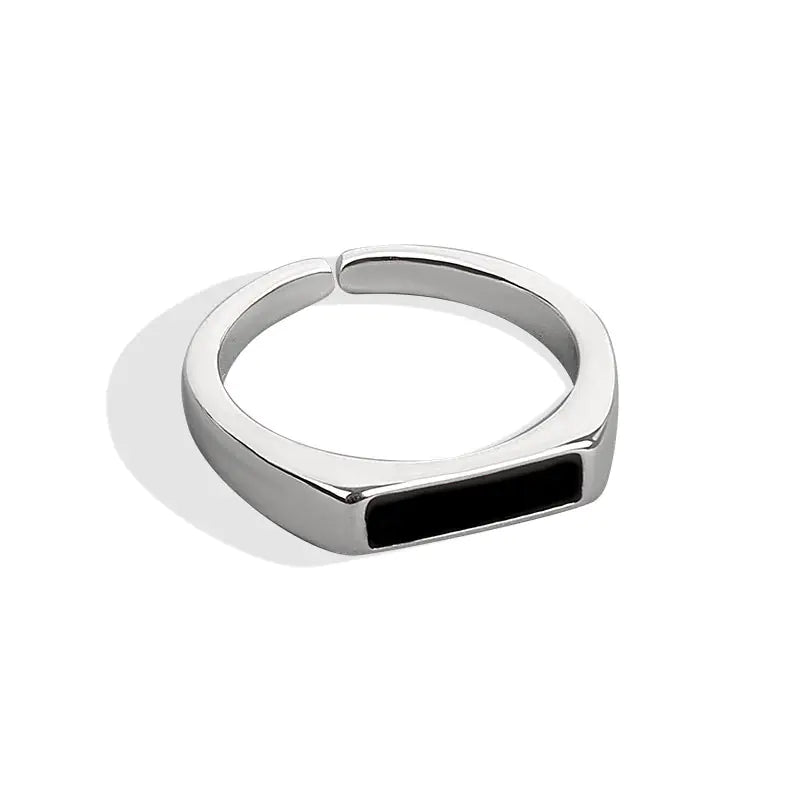 Silver Black Geometric Ring