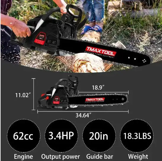 TMAXTOOL 62cc Elite 20" Gas Chainsaw